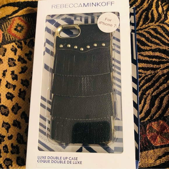 Rebecca Minkoff black fringe IPhone 7 w/ gold detail fits 6,& 8 as well - Picture 6 of 9